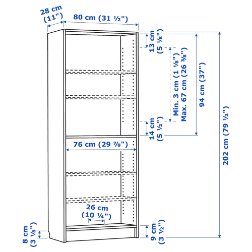 Ikea billy deals measurements